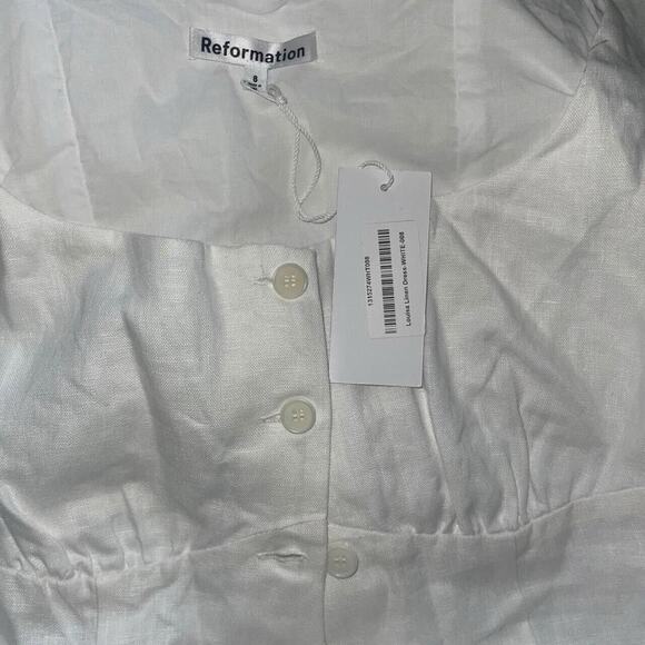 Reformation Louisa Linen Button Linen Dress Center Slit Size 8 pockets Bridal - Picture 3 of 5